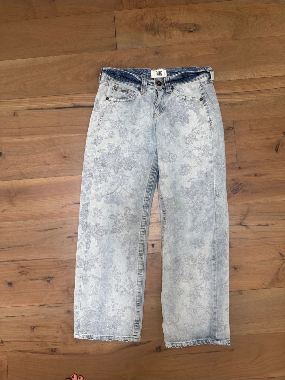 BDG Light Blue Floral-Print Straight Leg Jeans
